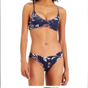Roxy NWT sunset boogie bikini top and bottom navy white coral floral print